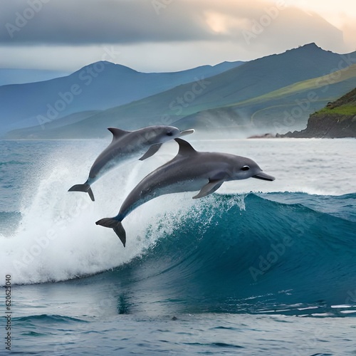 two dolphins jumping