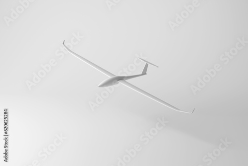 White glider flying in mid air on white background. Illustration of the concept of air sports and military reconnaissance