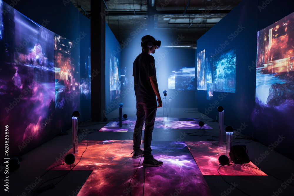 vr view cinema scene from all sides on the walls. immersion in virtual