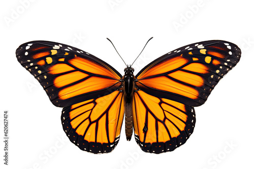 Exquisite monarch butterfly standing alone on a transparent background.