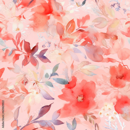 Floral seamless pattern. Watercolor leaves and flowers background. 