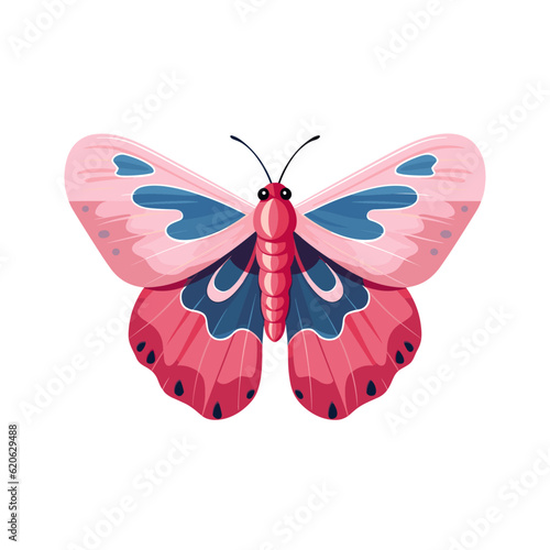 Cute pink boho moth with beautiful wings. Summer butterfly Vector insect illustration isolated on white background. Trendy modern design for boho poster, magical card, t shirt print, sticker etc photo