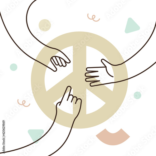 Group of people hands create together the peace symbol vector illustration