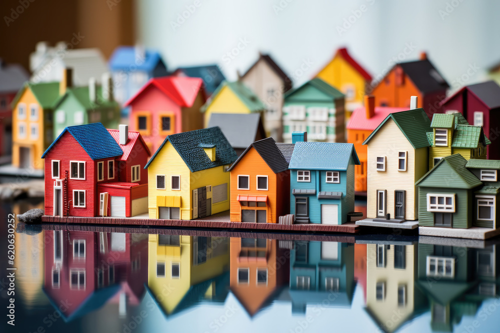 Toy village with many colored miniature houses - Generative AI Toy village with many colored miniature houses - Generative AI