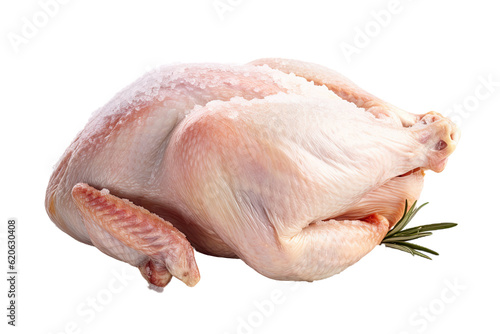 Uncooked, fresh chicken placed alone on a transparent background.