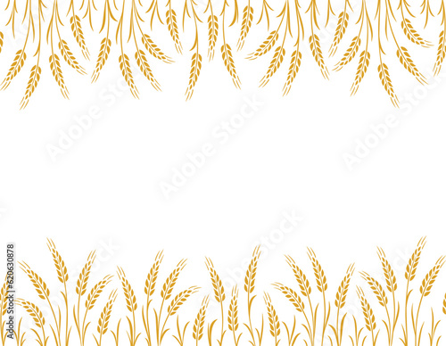 label with seamless pattern wheat stalks