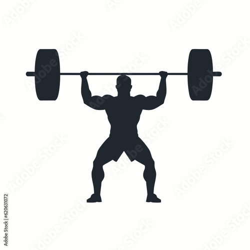 Vector of a silhouette of a man lifting a barbell in a gym
