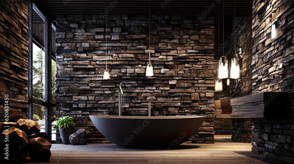 Modern modern bathrooms 20 bathroom designs with stone wall, in the style of dark modernism, cottagepunk, naturalistic compositions, black background, brett weston, creased crinkled wrinkled