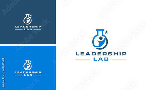 leadership lab logo. bottle glass laboratory design. success leader logo design