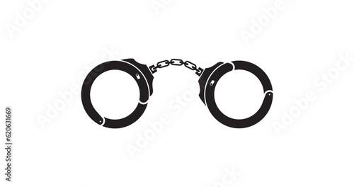 Handcuff logo in black color. Handcuff icon. Police prison illustration. Handcuffs arrest icon jail cuffs. Great for essential elements on the criminal illustration banner photo