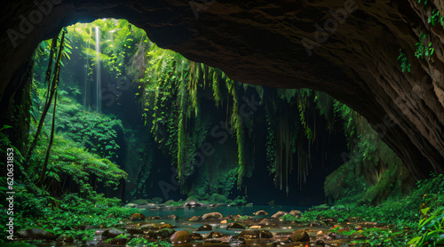 Cave in Rainforest  Nature  Park  Mountain  Generative Ai.