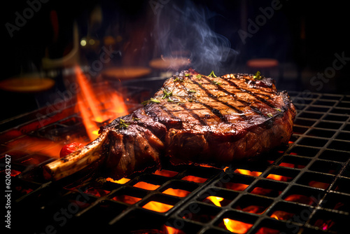 tomahawk beef steak on bbq.