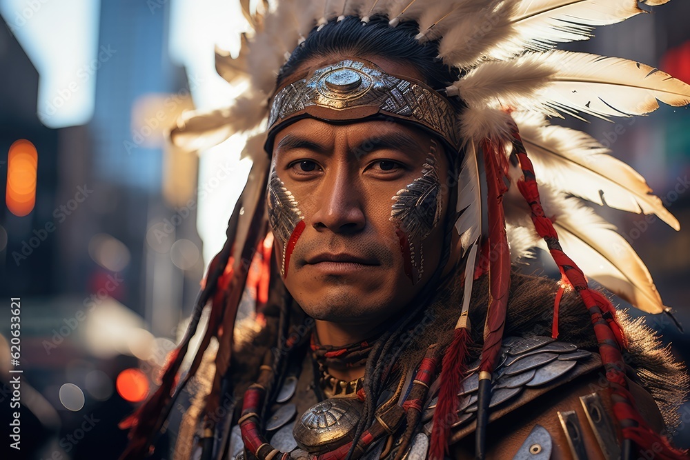 cultural fusion - native american in a busy new york city