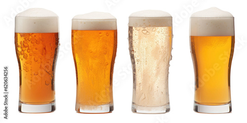 Three beer glasses, each chilled, displayed in various types. The image file includes paths for easy clipping.