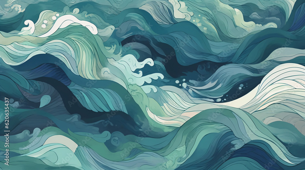 Abstract painting of blue and green waves in a modern art style flat design vector style illustration Generative Ai Abstract painting of blue and green waves in a modern art style flat design vector style illustration Generative Ai