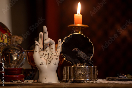 Bilde på lerret Alchemy Palmistry hand model for fortune telling palm reading and other magical