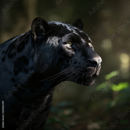 A close-up of a black leopard Generative Ai