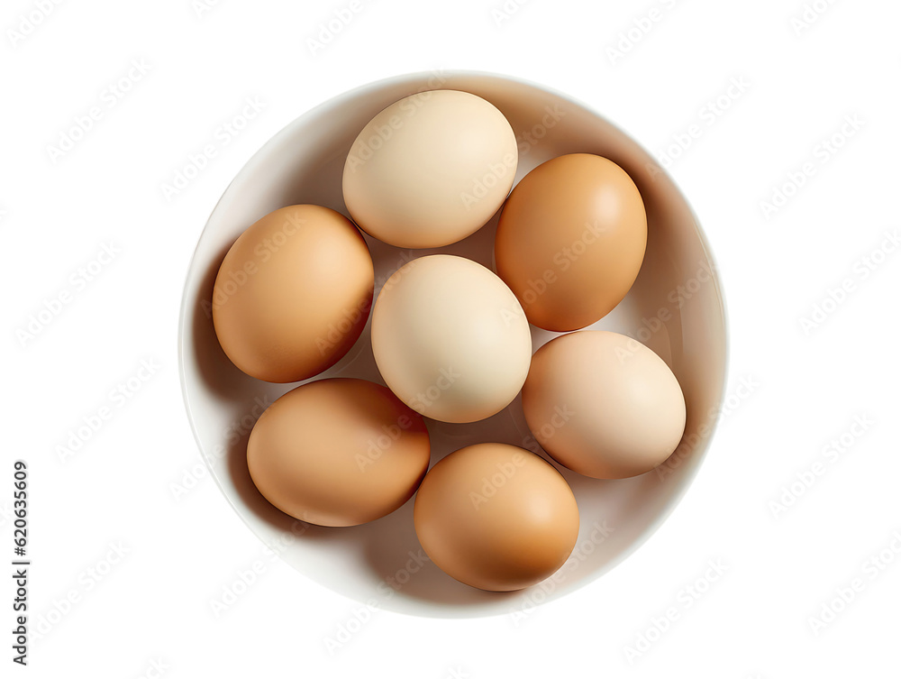 Eggs In Basket On White Plate, Directly Above View On Isolated Transparent Background, Png. Generative AI Eggs In Basket On White Plate, Directly Above View On Isolated Transparent Background, Png. Generative AI