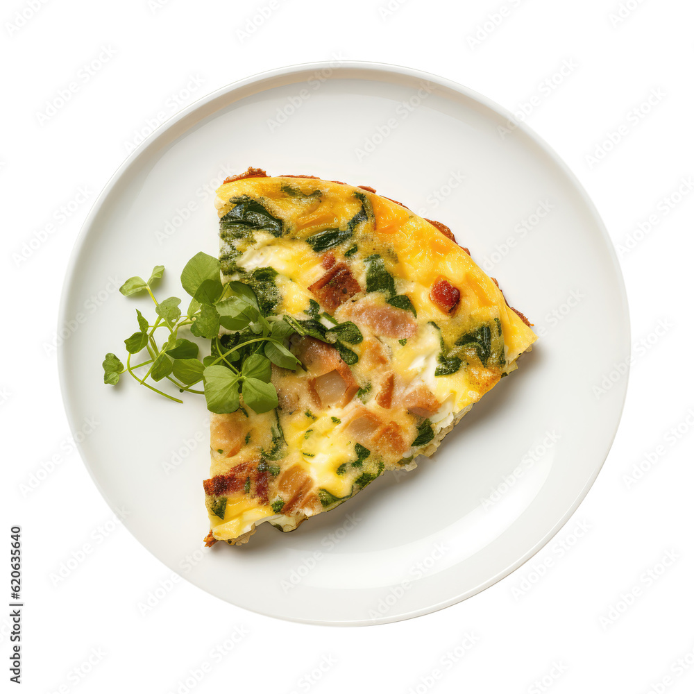 Frittata On White Plate, Directly Above View On Isolated Transparent Background, Png. Generative AI Frittata On White Plate, Directly Above View On Isolated Transparent Background, Png. Generative AI