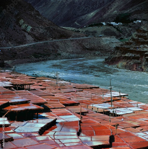 salt wells by the river in the mountains