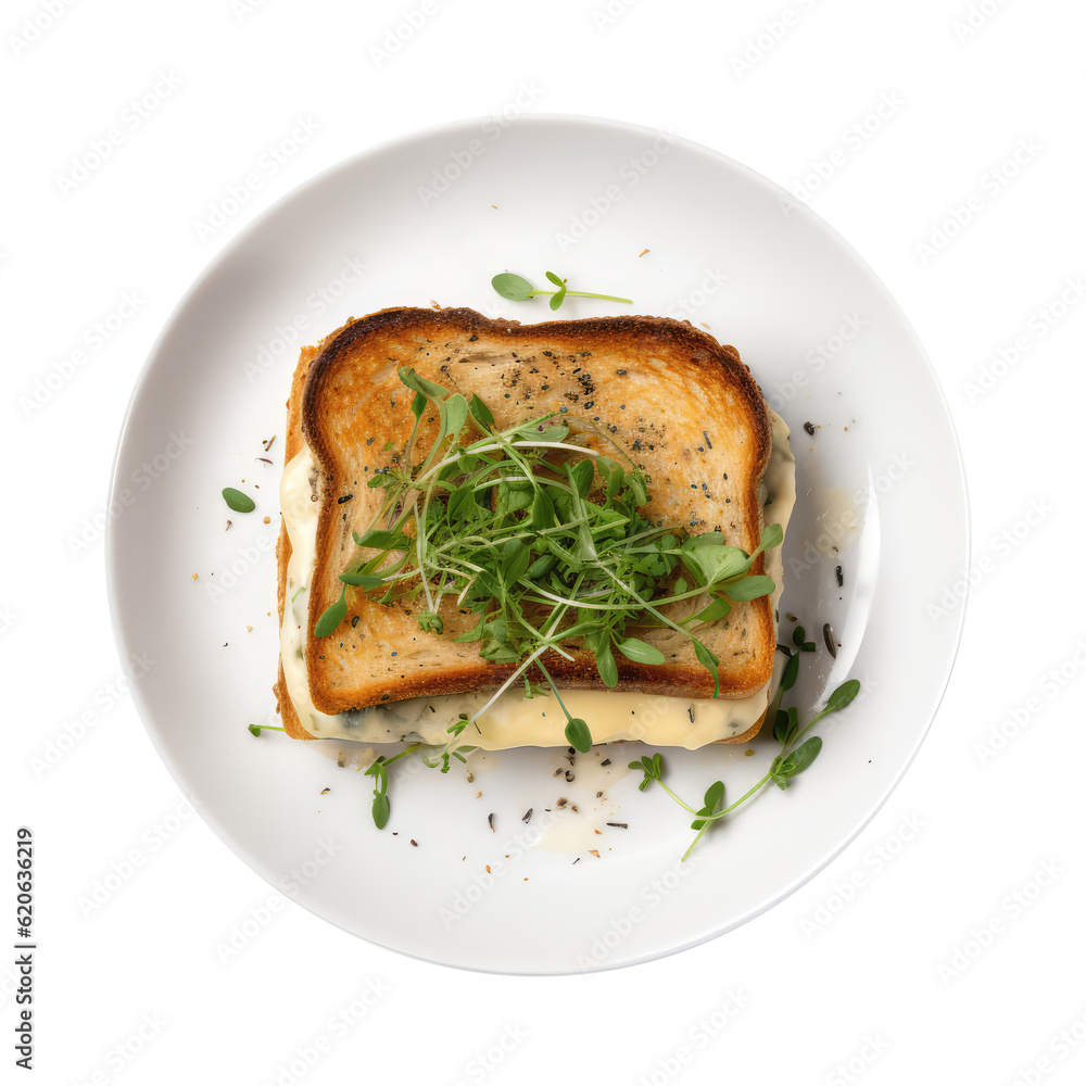 Truffle Grilled Cheese Sandwich On White Plate, Directly Above View On Isolated Transparent Background, Png. Generative AI Truffle Grilled Cheese Sandwich On White Plate, Directly Above View On Isolated Transparent Background, Png. Generative AI