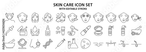 Skincare Icons. Set Icon About Skincare. Vector Illustration. Editable Stroke.