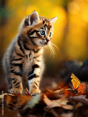 siberian tiger kitten staring curiously at a butterfly, created with generative ai © Perfect PNG