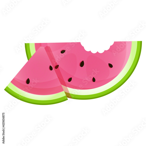 A slice of juicy ripe watermelon with a bite and a triangular piece