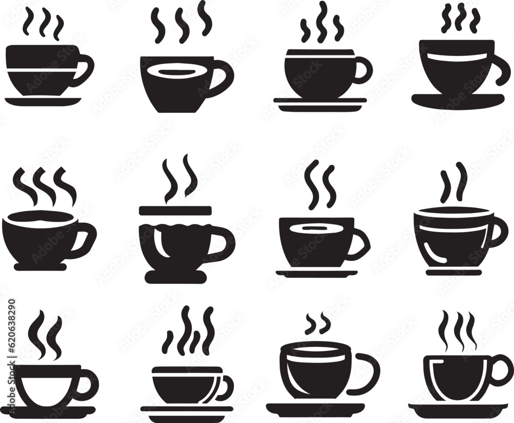 Coffee cup icon pack vector silhouette Coffee cup icon pack vector silhouette