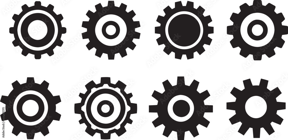 Gear icon pack set of group vector silhouette Gear icon pack set of group vector silhouette