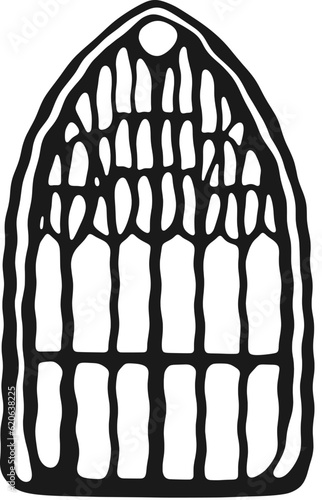 English perpendicular gothic panel window tracery stylized vector. Architectural element; medieval cathedral arches.