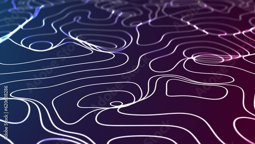 Multilayer 3D stroke line map animation effect with blue purple background. Rotating stroke line map animation with blur effect.