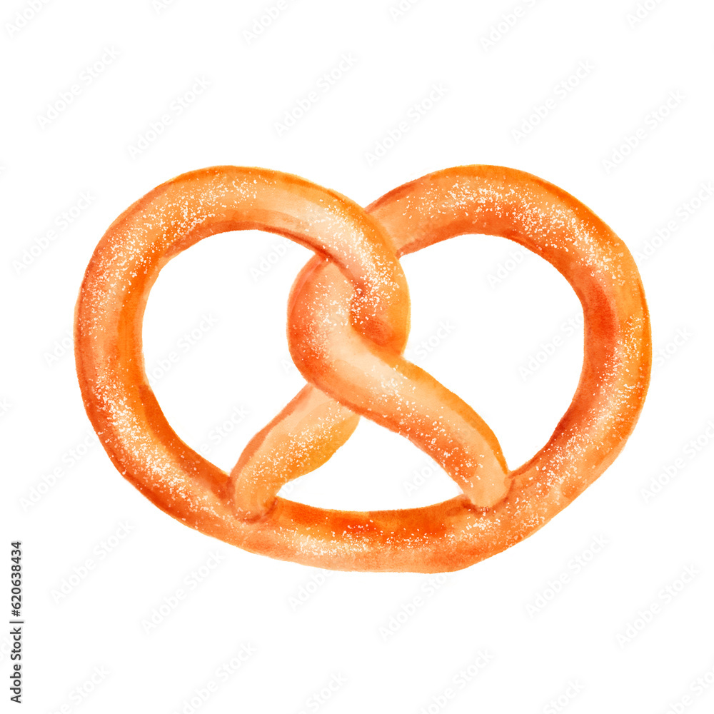 Colorful brezel, highlighted on a white background, digital watercolor illustration. An element of textile, interior design, clothing, wallpaper, tableware, stationery Colorful brezel, highlighted on a white background, digital watercolor illustration. An element of textile, interior design, clothing, wallpaper, tableware, stationery
