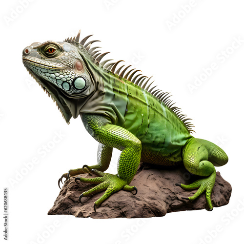 Iguana lizard on a stone  isolated on transparent background 