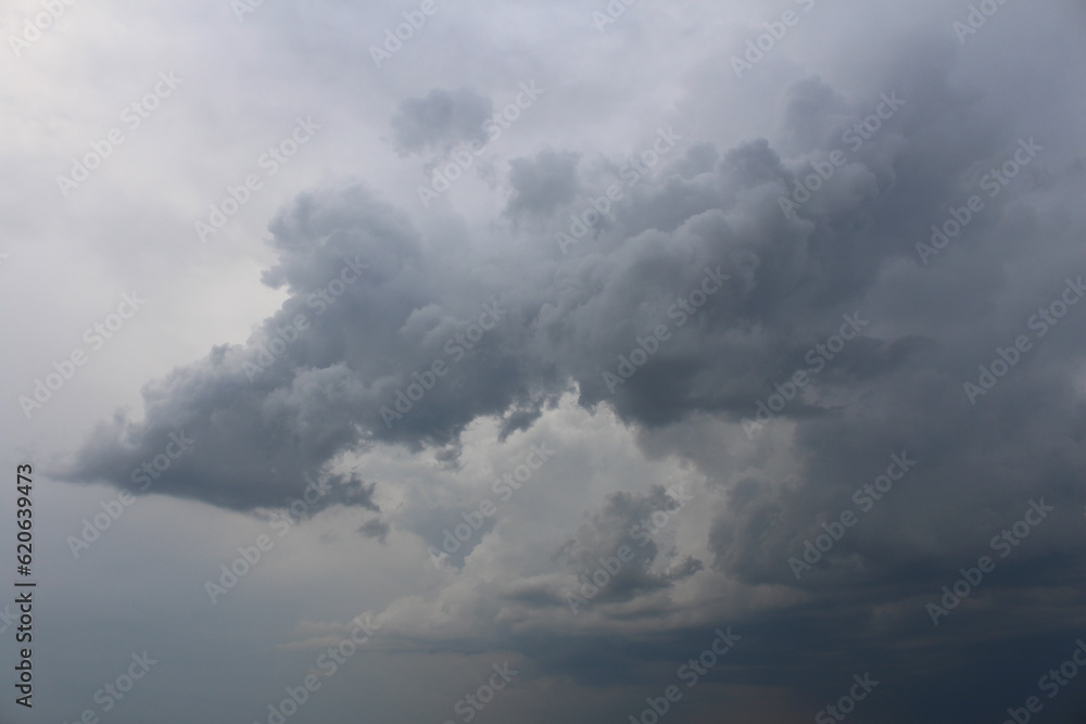A cloudy sky with dark clouds