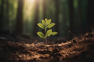 Close Up of a Young Plant Bathed in Morning Light. Embracing the Energy of New Beginnings. Cultivating Agriculture and Eco Living