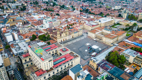 Bogota Colombia capital aerial of Bolivar square historical city center  photo
