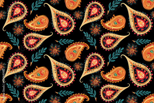 Seamless ethnic paisley pattern. elegant paisley pattern, allover composition. beautiful Aztec fabric mandala textile native motif carpet paisleys with floral motives.