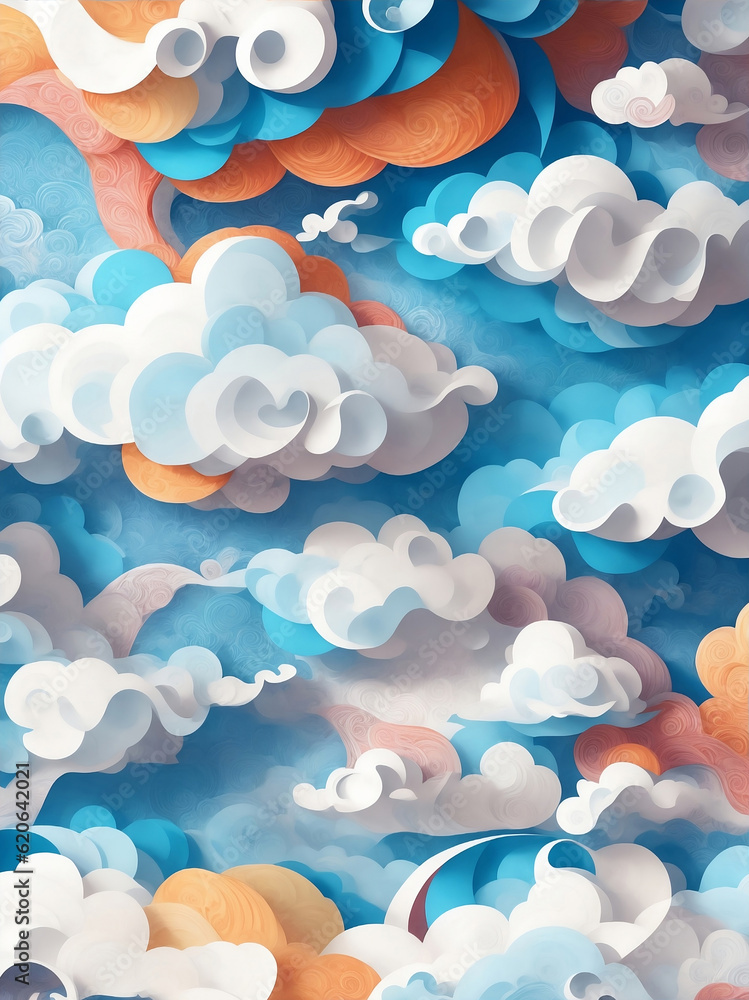 Clouds quilled paper abstract design, Generative AI Illustration.