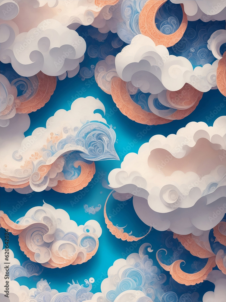 Clouds quilled paper abstract design, Generative AI Illustration. Clouds quilled paper abstract design, Generative AI Illustration.