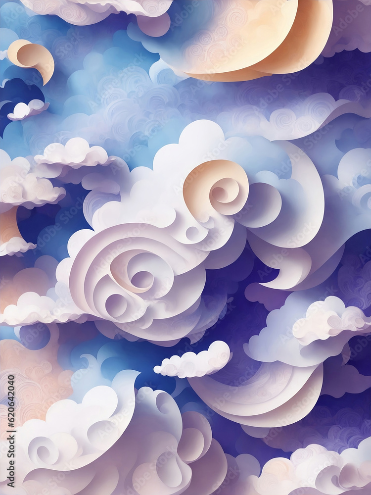 Clouds quilled paper abstract design, Generative AI Illustration. Clouds quilled paper abstract design, Generative AI Illustration.
