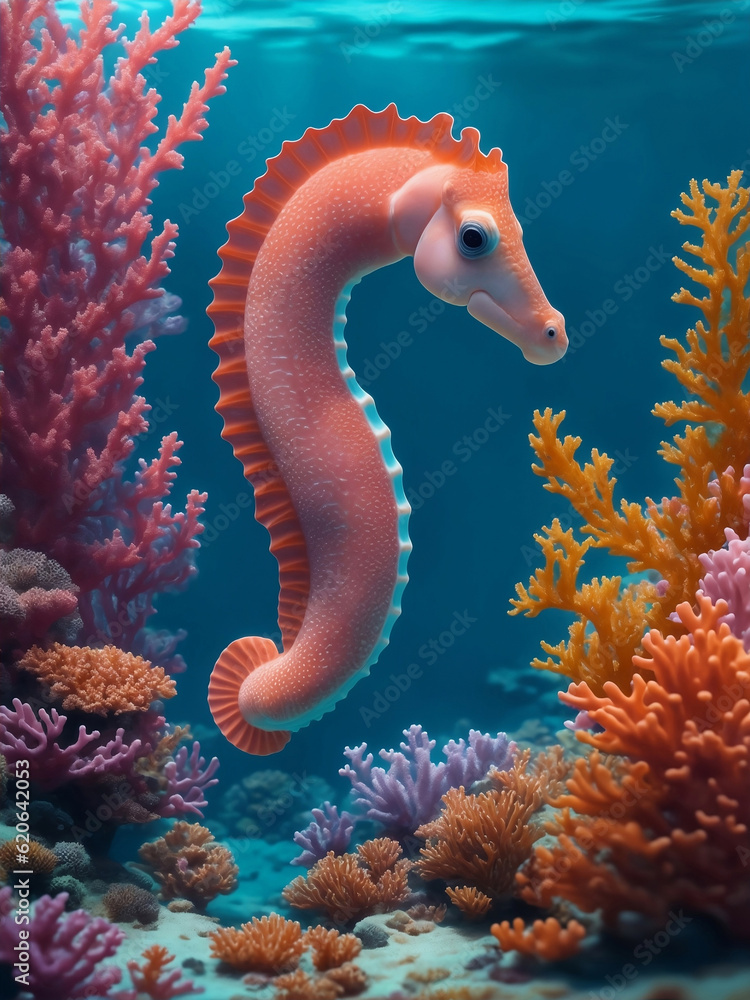 Cute seahorse under the sea, Generative AI Illustration. Cute seahorse under the sea, Generative AI Illustration.