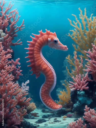 Cute seahorse under the sea, Generative AI Illustration. © Creative_Bringer