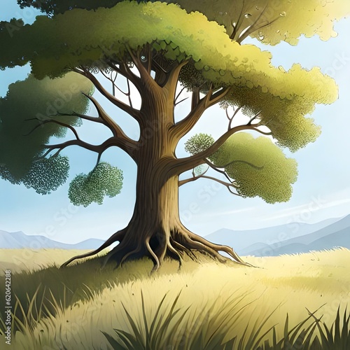landscape with tree and sun