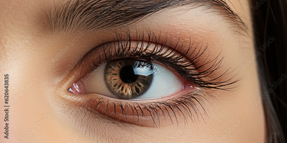 Obraz premium Macro shot of a woman's beautiful eye with brown iris.