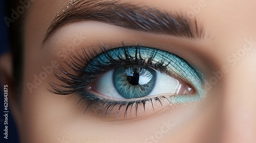 Macro shot of a woman's beautiful eye with blue iris.