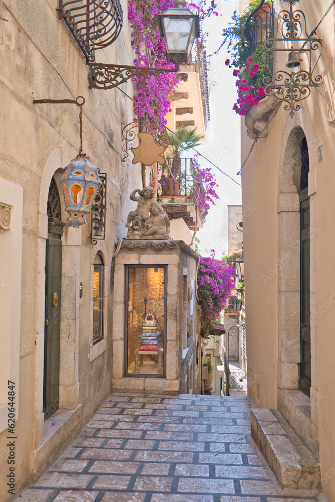 narrow streets and alleys in Taormina, Sicily, Italy