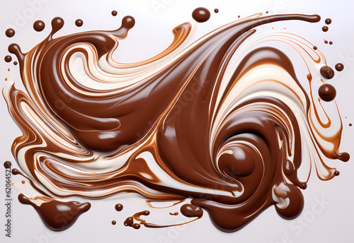 melted chocolate splash on a white background, captured in realistic color, a testament to sweet indulgence, generative ai.