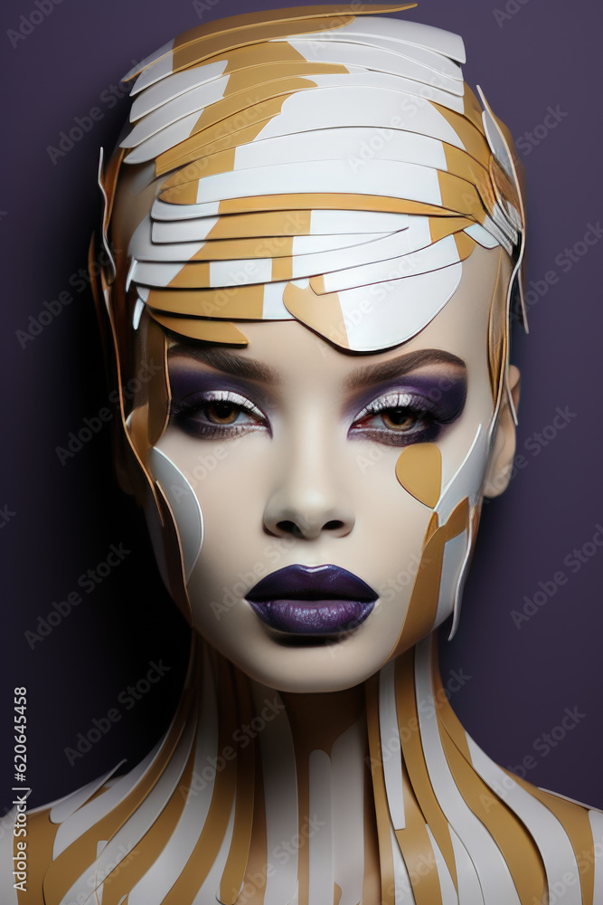 Modern style close-up portrait of a woman in paper art style make-up. Generative Ai Modern style close-up portrait of a woman in paper art style make-up. Generative Ai