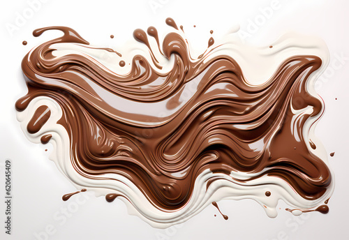 melted chocolate splash on a white background, captured in realistic color, a testament to sweet indulgence, generative ai.